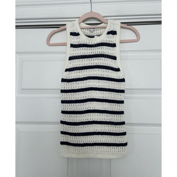 Madewell Portman Crochet Tank Top Knit Crewneck Boho Ivory/Navy Racerback Sz XXS - Picture 2 of 9